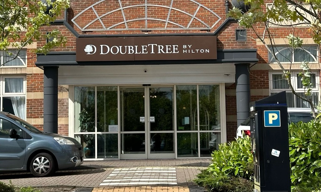 Record STA 20 automatic bi-parting door retrofit at DoubleTree by Hilton Dartford Bridge in Dartford, Kent