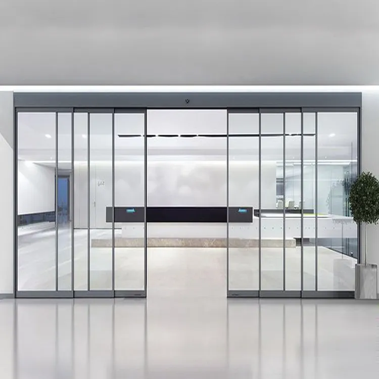 Automatic Overlapping Telescopic Sliding Door System In A Commercial Entrance Setting