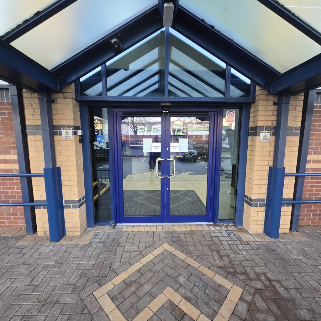 Double automatic swing doors with Record DFA 127 operators & activation sensors at Elevate Gym in Cannock