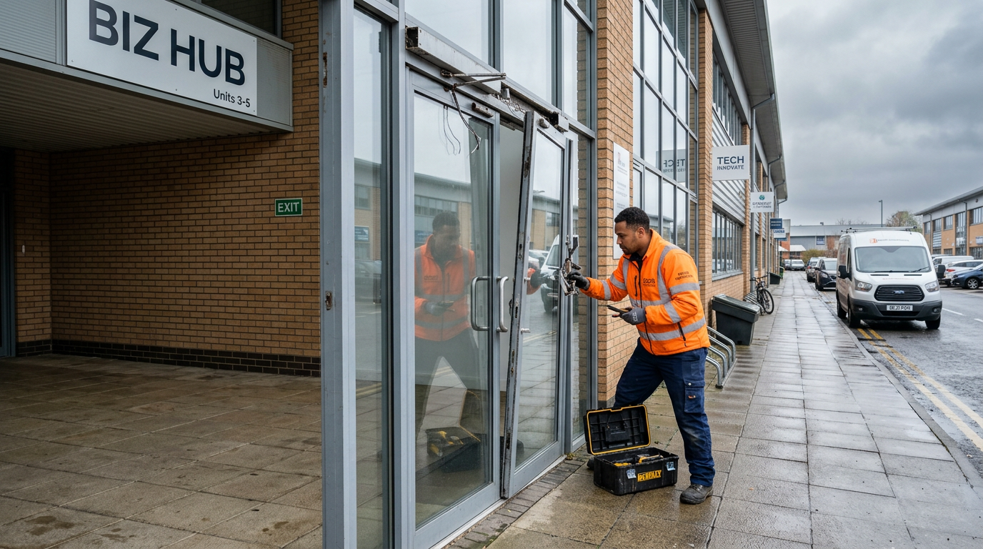 Commercial entrance and door system suitable for repair and response services