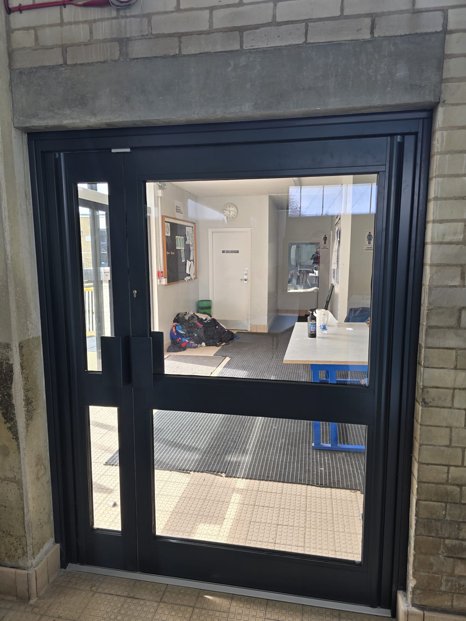 Steel-style commercial entrance suited to planned maintenance