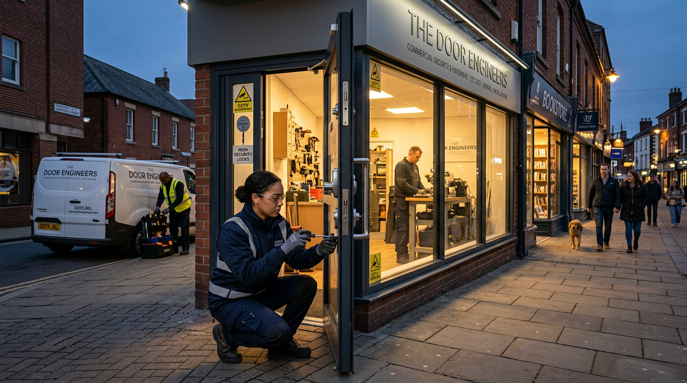 Commercial shopfront entrance needing urgent repair support